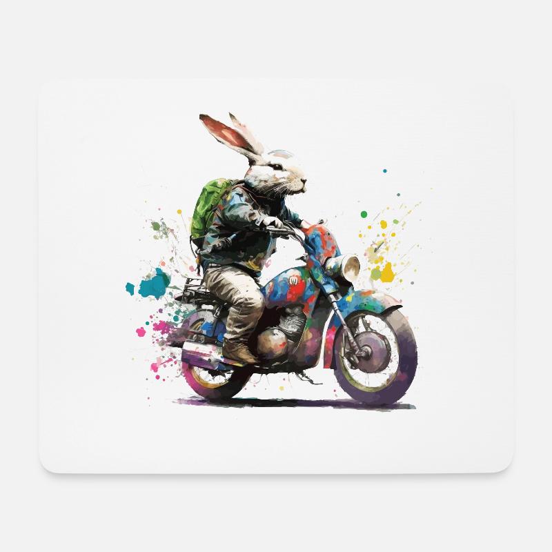 Graffiti Hase auf Motorroller Motorrad - Mousepad (Querformat) - Weiß
