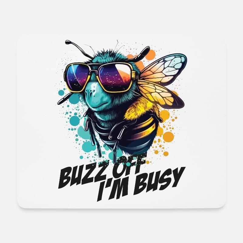 Hummel mit Sonnenbrille Buzz Off I'm Busy - Mousepad (Querformat) - Weiß