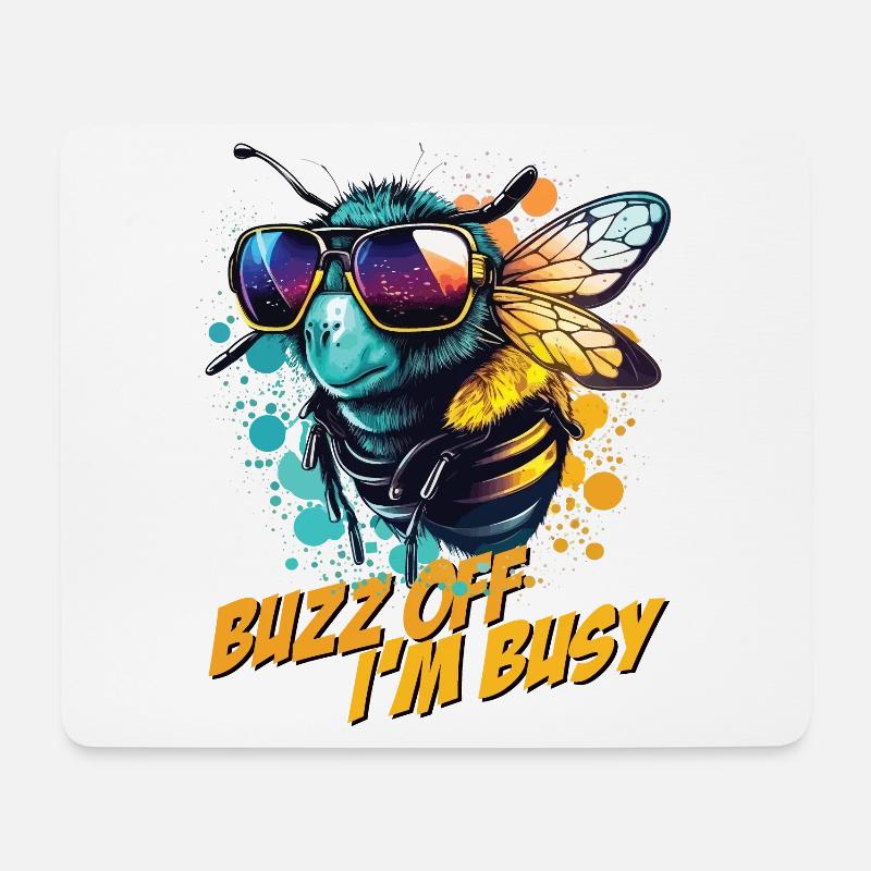 Hummel mit Sonnenbrille Buzz Off I'm Busy - Mousepad (Querformat) - Weiß