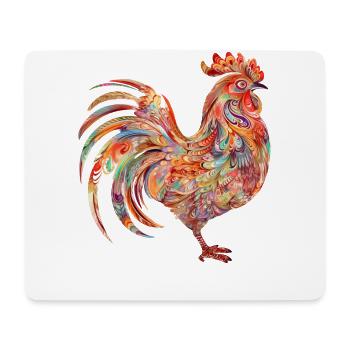 Vibrant Floral Colorful Rooster - Mouse Pad (horizontal) - white - Front
