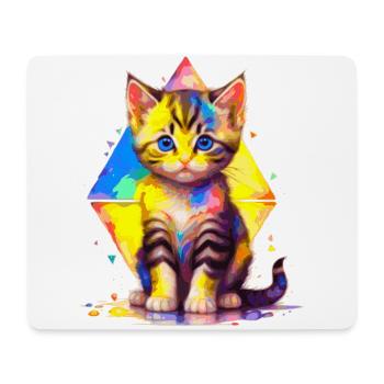 Regenbogen-Kätzchen - mit Geometrien bemalt - Mousepad (Querformat) - Weiß - Vorne