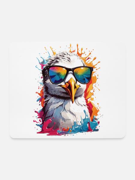Möwe Sonnenbrille Sommer Urlaub bunt - Mousepad (Querformat) - Weiß