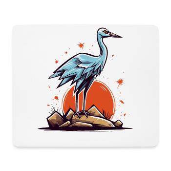 Gray heron or stork bird and a red sun - Mouse Pad (horizontal) - white - Front