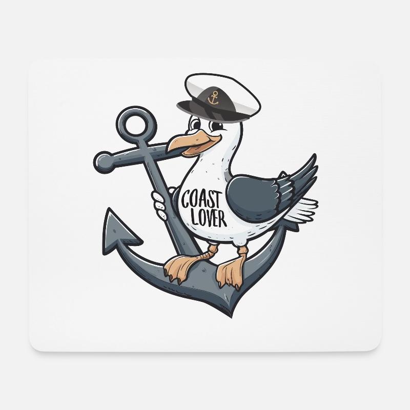 Amoureux de la côte Mouette mouette Möwe Anker Ancre de marin - Tapis de souris (format paysage) - blanc