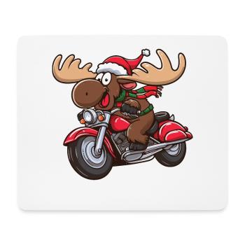 Elch als Weihnachtsmann fährt Motorrad - Mousepad (Querformat) - Weiß - Vorne