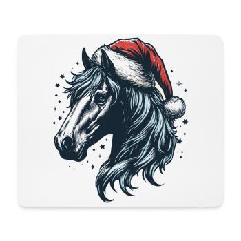 Tête de cheval avec chapeau de père Noël - Tapis de souris (format paysage) - blanc - Devant