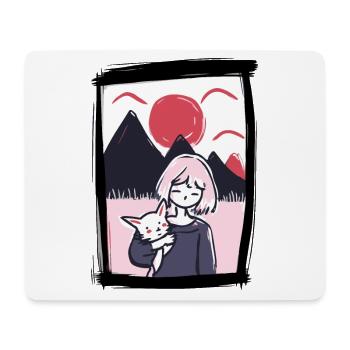 Japan unter der roten Sonne, Mädchen und Haustier - Mousepad (Querformat) - Weiß - Vorne