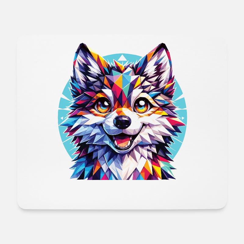Polygon Wolf Junge - Mousepad (Querformat) - Weiß