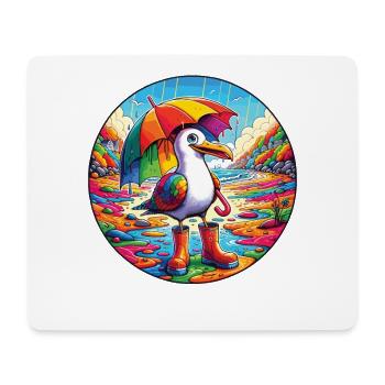Rainbow seagull with parasol and rubber boots - Mouse Pad (horizontal) - white - Front
