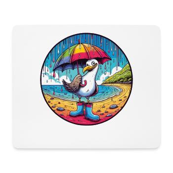 Cheerful seagull with rubber boots and umbrella - Mouse Pad (horizontal) - white - Front