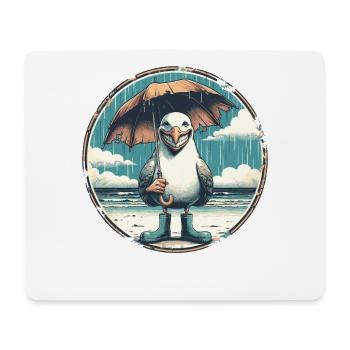 Laughing seagull with rubber boots and umbrella - Mouse Pad (horizontal) - white - Front