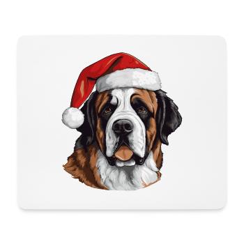 Portrait de Noël tête de chien Saint Bernand - Tapis de souris (format paysage) - blanc - Devant
