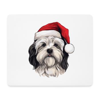 Portrait de Noël tête de chien bichon havanais - Tapis de souris (format paysage) - blanc - Devant