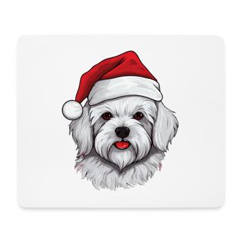 Portrait de Noël tête de chien maltais - Tapis de souris (format paysage) - blanc - Devant