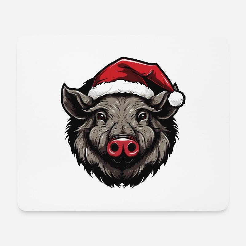 Wildschwein Kopf Weihnachten Portät - Mousepad (Querformat) - Weiß