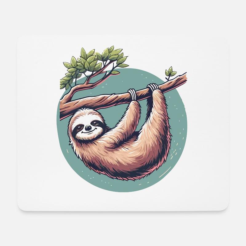 Entspanntes Faultier Gelassenheit am Baum - Mousepad (Querformat) - Weiß