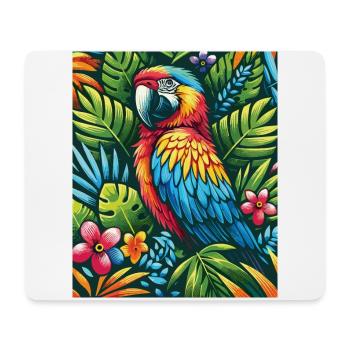 Bunter tropischer Papagei im Blütenparadies - Mousepad (Querformat) - Weiß - Vorne