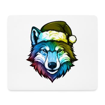 Tête de loup Noël Portrait coloré - Tapis de souris (format paysage) - blanc - Devant