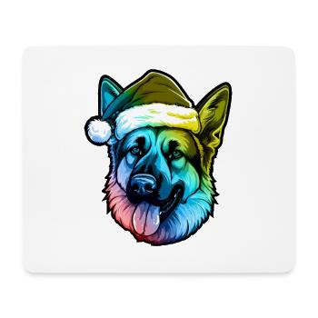 German Shepherd Dog Head Christmas Portrait Colorful - Mouse Pad (horizontal) - white - Front