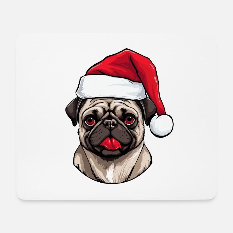 Pug Hund Mops Weihnachten Porträt Xmas - Mousepad (Querformat) - Weiß