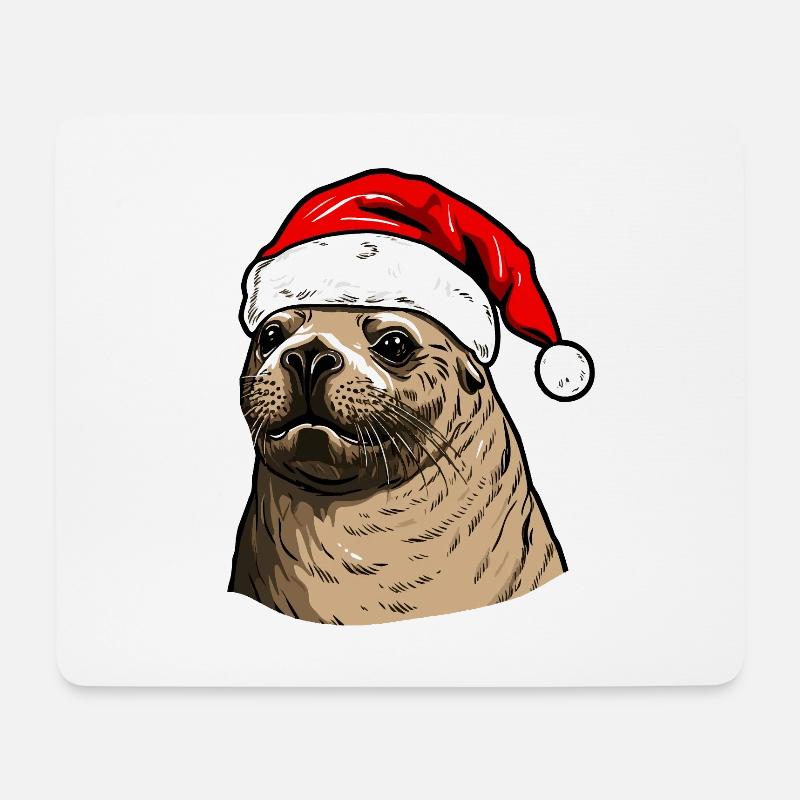 Robbe Seehund Weihnachten Tier Kopf - Mousepad (Querformat) - Weiß