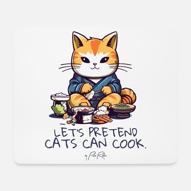 Sushi Katze Koch, lass uns so tun als ob Katzen - Mousepad (Querformat) - Weiß