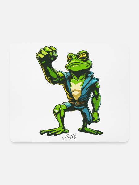 Faust in der Luft: Kraftvoller Muskel Frosch - Mousepad (Querformat) - Weiß