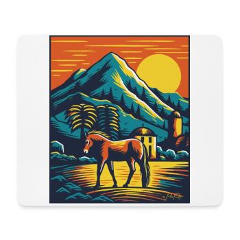 Bunter Pferdehof mit Pferd - Mousepad (Querformat) - Weiß - Vorne