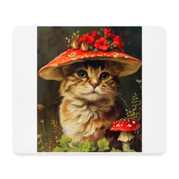 Chat Vintage dans un chapeau de fleur champignon Cottagecore - Tapis de souris (format paysage) - blanc - Devant