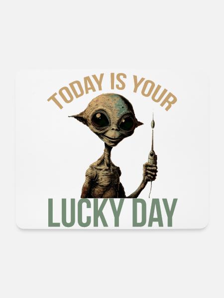 Lustige Alien-Sonde Weltrauminvasion UFO Glückstag - Mousepad (Querformat) - Weiß