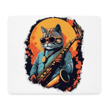 Chat drôle jouant de la musique de saxophone - Tapis de souris (format paysage) - blanc - Devant