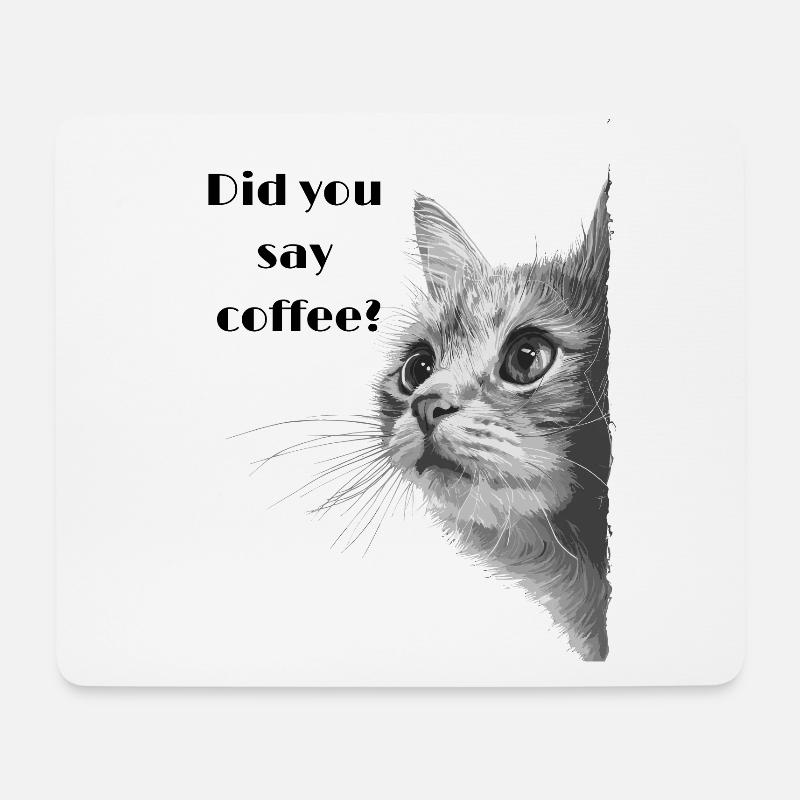 grau weiße Katze fragt nach Kaffee - Mousepad (Querformat) - Weiß