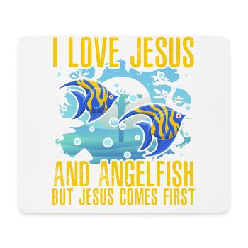 J’aime Jésus et les poissons-anges, mais Jésus vient en premier - Tapis de souris (format paysage) - blanc - Devant
