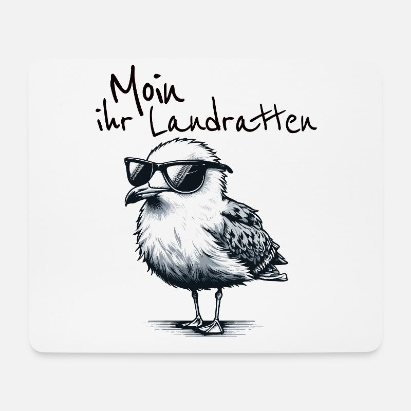 Moin ihr Landratten Lustiger Möwe Spruch - Mousepad (Querformat) - Weiß