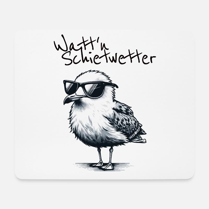 Watt'n Schietwetter Coole Möwe Nordsee Spruch - Mousepad (Querformat) - Weiß