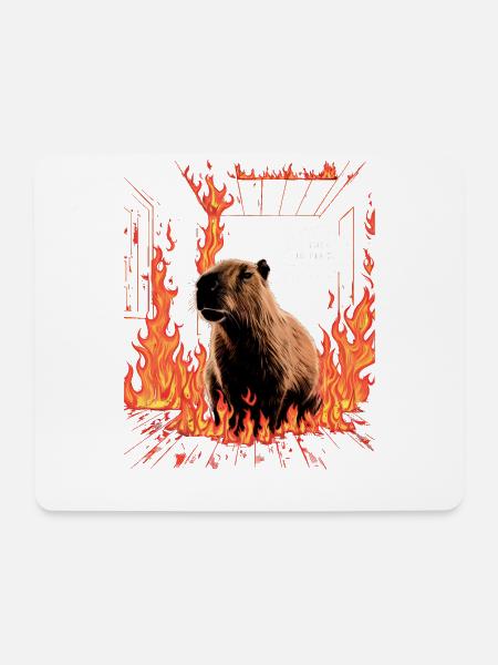 Capibara in vlammen Dit is Fine Meme Art - Muismatje (landscape) - wit