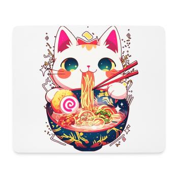 Cute Cat Kawaii Ramen Bowl Noodles Japanese Anime - Mouse Pad (horizontal) - white - Front