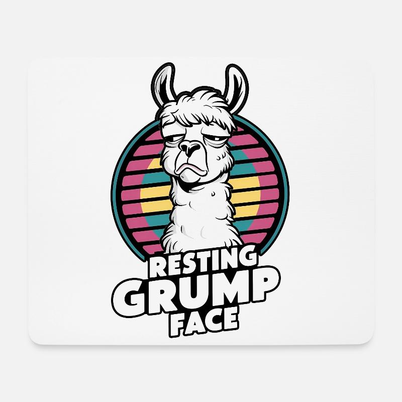 Resting Grump Face Llama Humor Retro Style - Mouse Pad (horizontal) - white