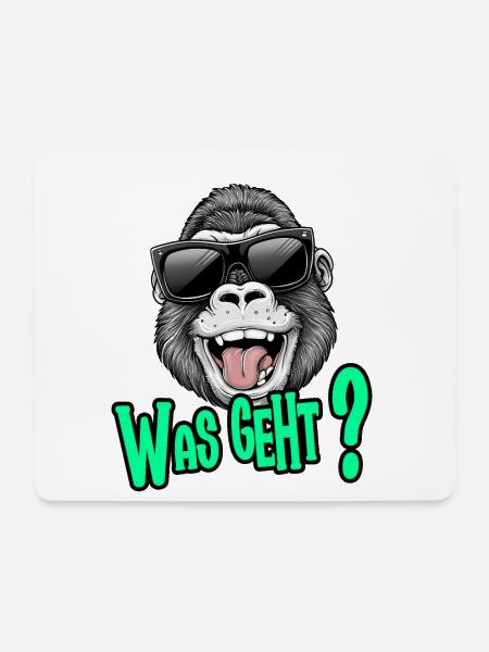 Lustiger Affe "Was Geht?" mit Sonnenbrille - Mousepad (Querformat) - Weiß