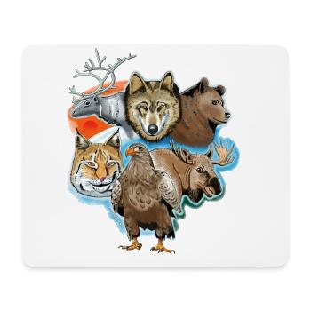 Wolf, reindeer, bear, lynx, eagle, deer textiles - Mouse Pad (horizontal) - white - Front