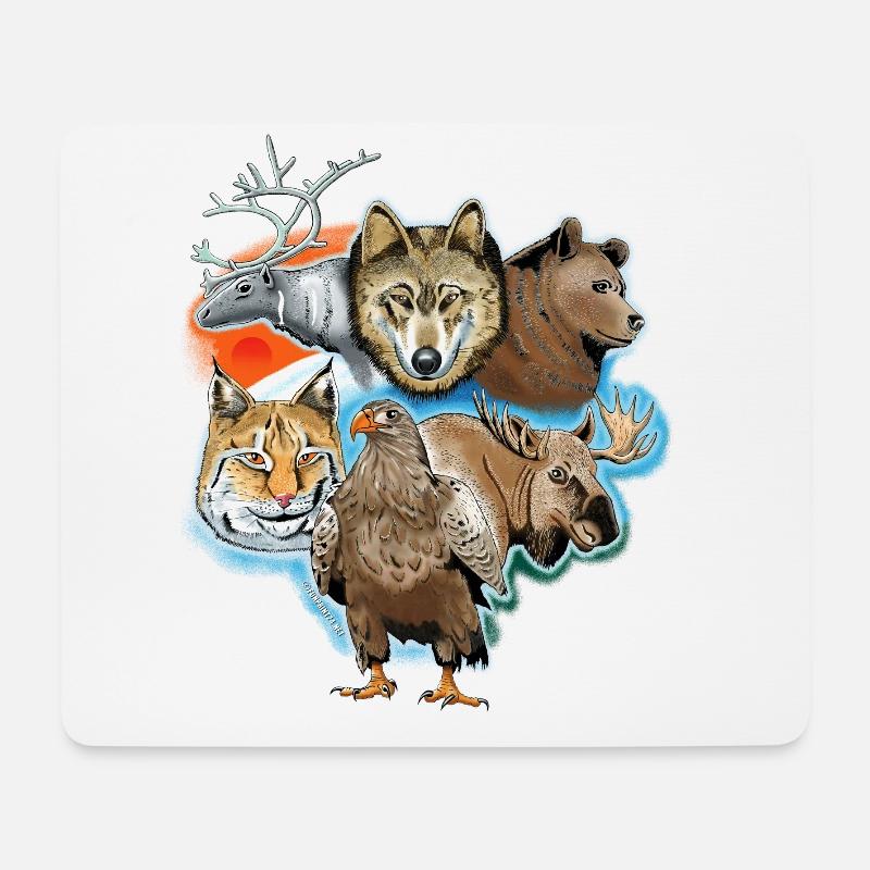 Wolf, Rentier, Bär, Luchs, Adler, Hirsch Textilien - Mousepad (Querformat) - Weiß