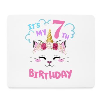 7ème anniversaire Fille Tenue Licorne Chat - Tapis de souris (format paysage) - blanc - Devant