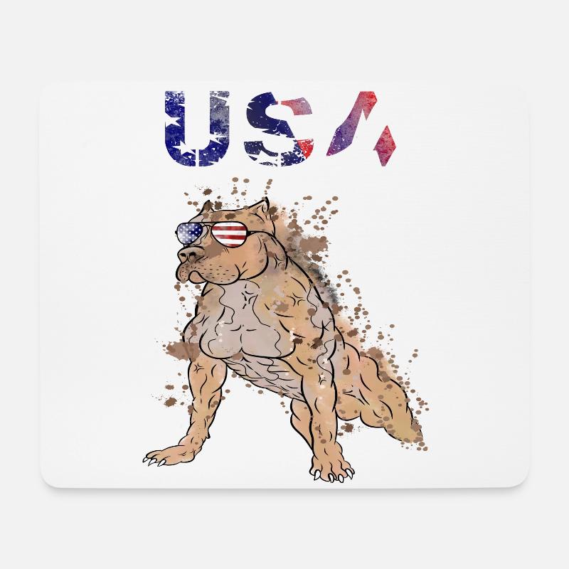 Staffordshire Bullterrier mit USA Sonnenbrille - Mousepad (Querformat) - Weiß
