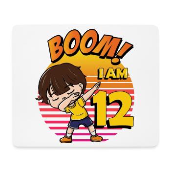 Boom J’ai 12 | Anniversaire Garçon | Fête du 12e anniversaire - Tapis de souris (format paysage) - blanc - Devant
