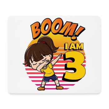 Boom J’ai 3 | Birthday Girl | Fête d’anniversaire 3rd - Tapis de souris (format paysage) - blanc - Devant