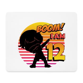 Boom J’ai 12 | Anniversaire Garçon | Fête du 12e anniversaire - Tapis de souris (format paysage) - blanc - Devant