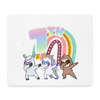 7th Birthday Dabbing Llama Einhorn Faultier | 7th - Mousepad (Querformat) - Weiß - Vorne