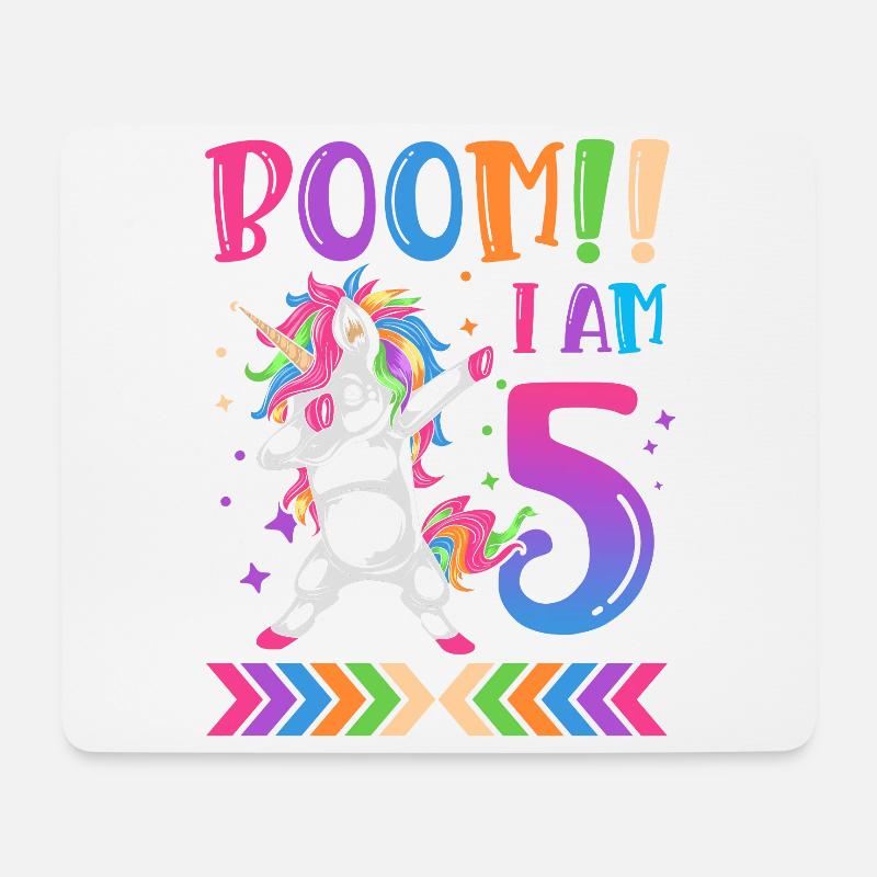 Boom!! Ich Bin 5, Buntes Lustiges Einhorn 5. - Mousepad (Querformat) - Weiß