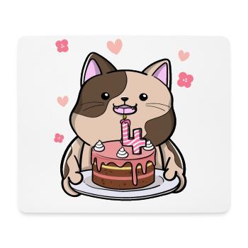 Chubby cat keeps a birthday cake 4 years - Mouse Pad (horizontal) - white - Front