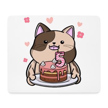 Chubby cat keeps a birthday cake 5. - Mouse Pad (horizontal) - white - Front